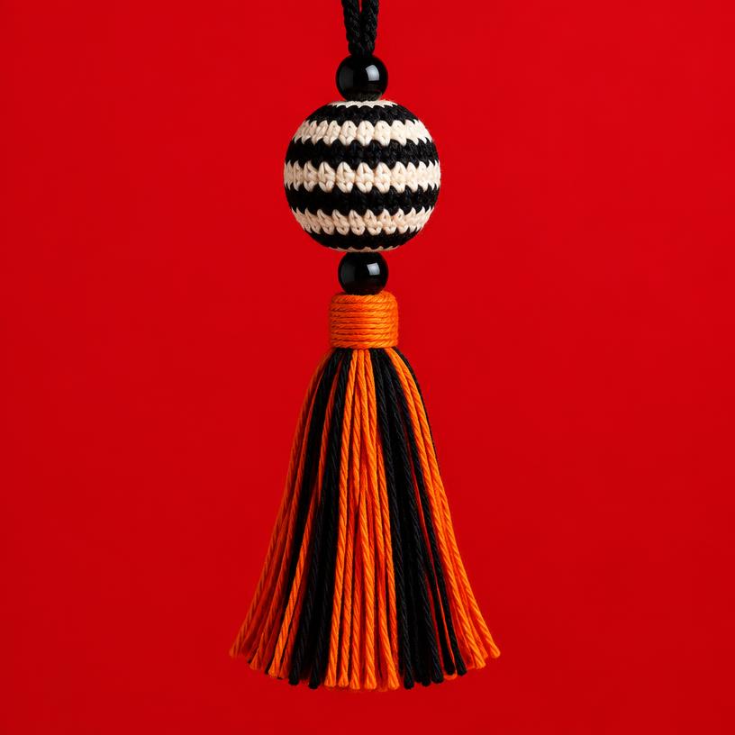 Striped bead with tassel